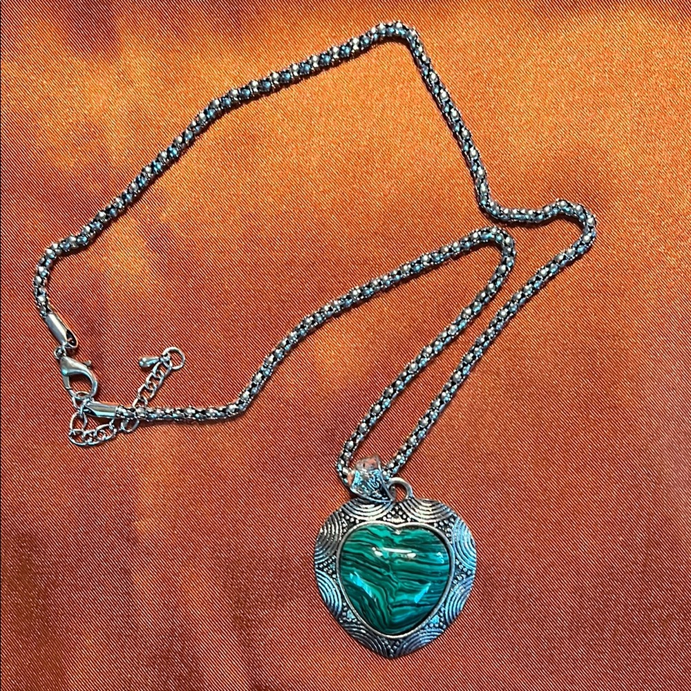 Silver and Green Heart Pendant Necklace